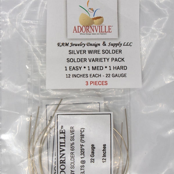 Adornville® SILVER WIRE SOLDER Variety Pack 22 Gauge 1Easy+1Med+1Hard 12 Inches/30.48cm Each