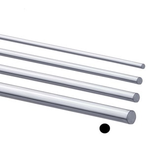 May include: Four shiny, silver metal rods of varying thicknesses are arranged diagonally against a white background. The rods appear to be made of a smooth, reflective material, possibly steel or aluminum. The rods are cylindrical.