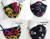 Face mask Cotton Handmade Nose Wire Fashion Designer Inspired Funky Masks Skull Gothic Floral Camouflage Cat Mandala Elephants Washable UK