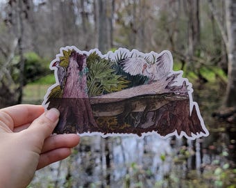 Bumper sticker! Florida Camouflage Art: Alligator, Ibis, Woodpecker, snapping turtle