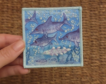 Glow in the Dark, Iron-On Patch: Triassic Ichthyosaurus Coelacanth Paleo Art