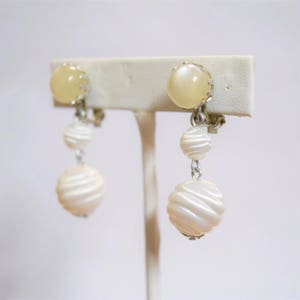 Vintage White Bon Bon Style Drop Earrings - Clip-ons
