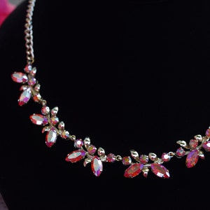 Vintage &#39;Exquisite&#39; from England Pink Aurora Borealis Rhinestone Necklace