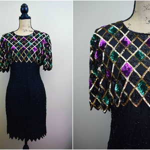 1980s Sequined Silk Party Dress Mark & John by Gopal