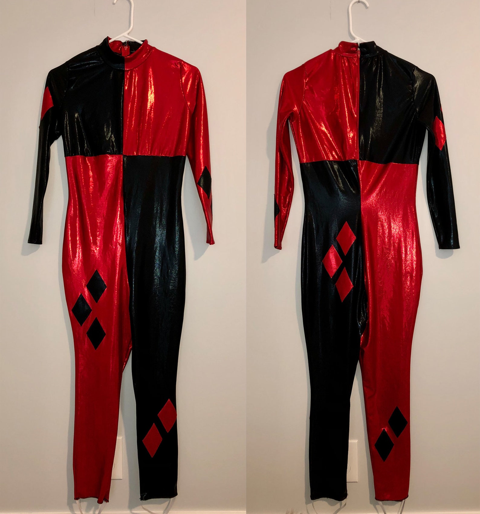 Classic Harley Quinn Metallic Cosplay Bodysuit With Cowl Etsy