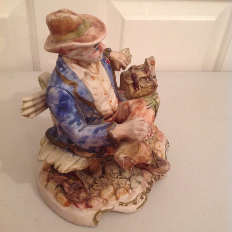 Capo di Monte Porcelain Style Figurine Reduced Hobo on a Bench