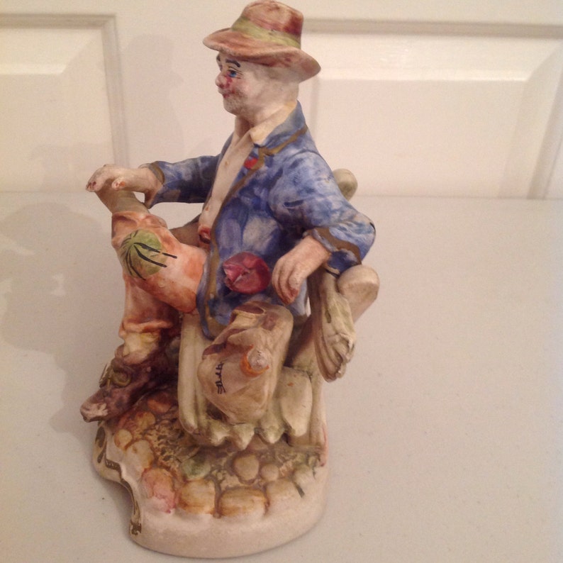 Capo di Monte Porcelain Style Figurine Reduced Hobo on a Bench