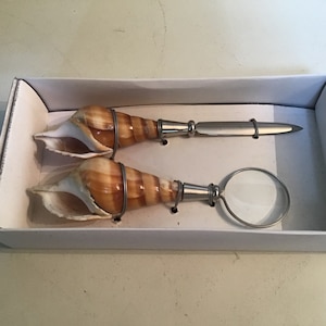 Vintage Letter Opener & Magnifying Glass with Shell Handle
