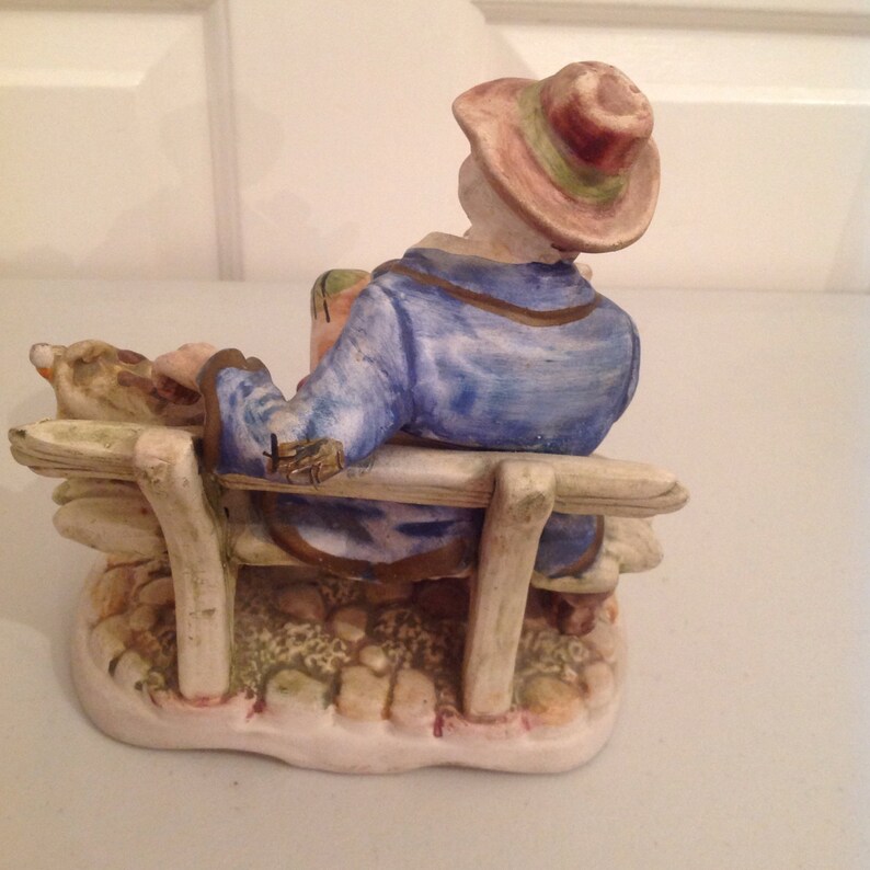 Capo di Monte Porcelain Style Figurine Reduced Hobo on a Bench