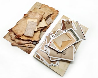 Aged Stickers, Letters, Old, Pieces, Torn, Scrap Antiqued, Wrinkled, Paper-Look