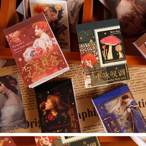 Mini Sticker Books, Women, Floral, Nature, Art, Paintings, Letters, Postcards, Pages, Tiny, Mushroom, Plants, Vintage Poster, Picture, Sheet