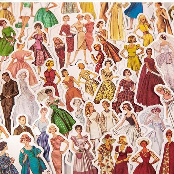 Vintage Fashion Stickers, Retro, Dresses