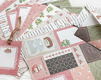 Cardstock Paper Sets: Flowers, Spring, Retro, Childhood, Cute, Bunny, Floral, Tea Cup, Cakes, Recipe, Cooking, Rabbit, Garden, Square
