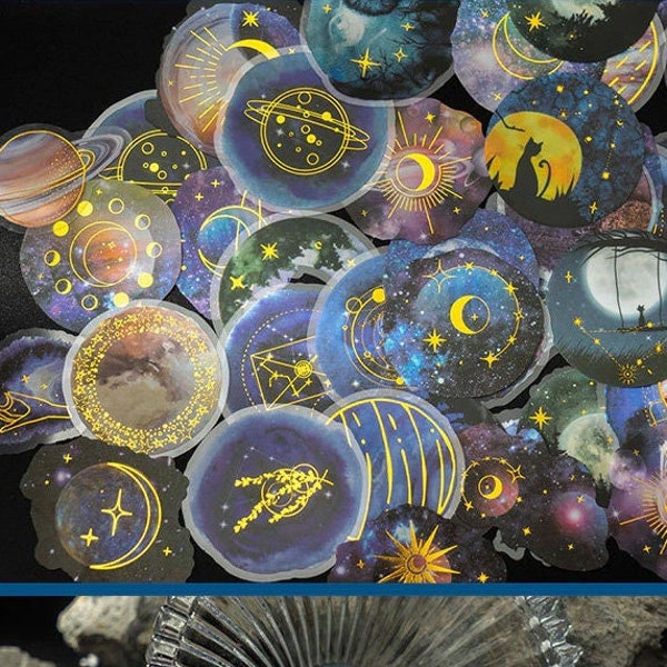 Moonlight Sticker Sets, Space, Magic, Nature, Forest, Trees, Cat, Gold, Stars, Zodiac, Planets, Constellations, Galaxy, Celestial