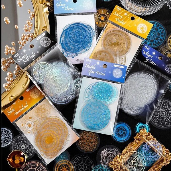 Star Array, Space Map and Sun & Moon Stickers, Clear, Foil, Holographic, Warm Gold, Ice Blue, Slivery Light