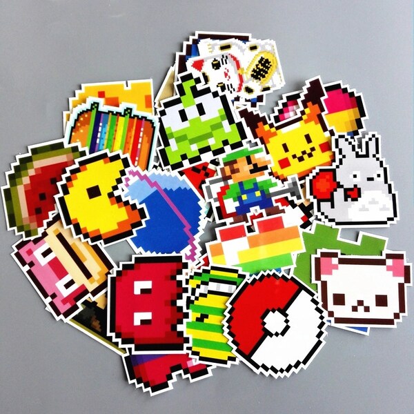 Pixel Decals, 25 Stickers for Laptop, Phone, Car, Tablet, Bicycle, Notebook, Skateboard, Waterproof