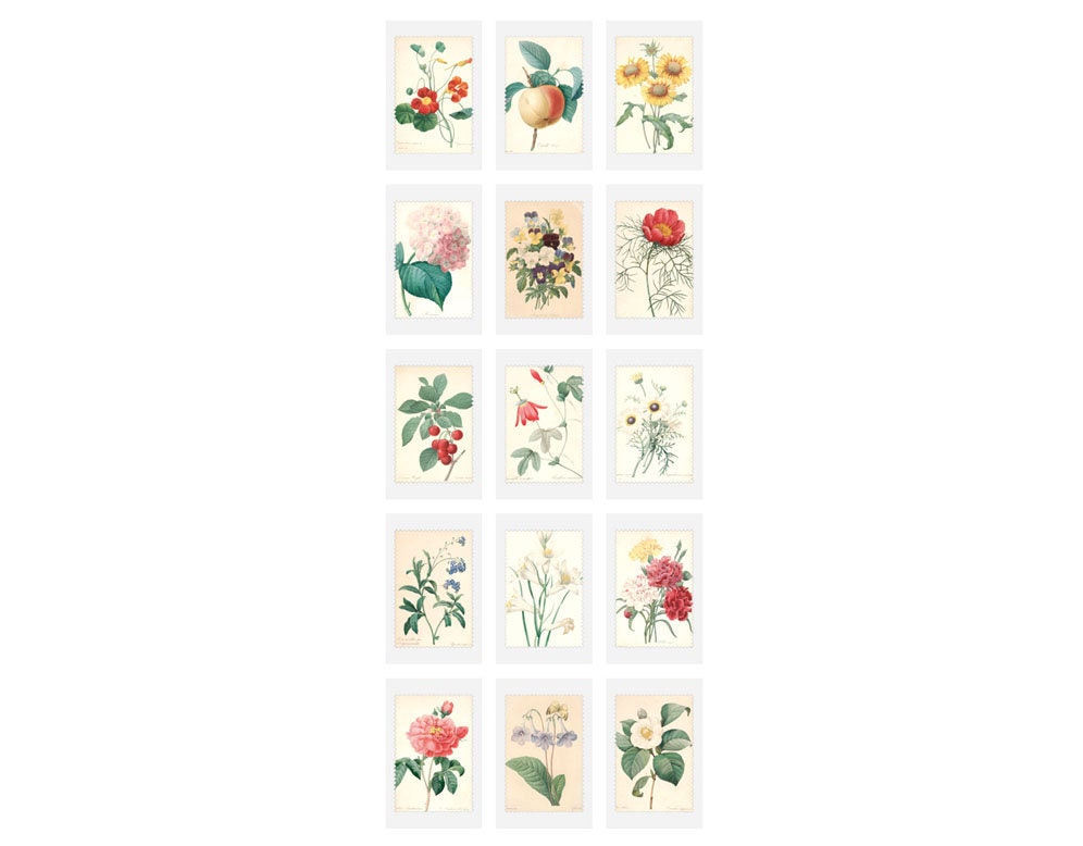 flower stamp stickers floral botanical garden 45 pcs