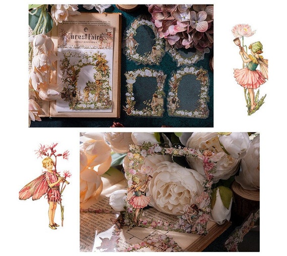 Whimsical Flower Fairy Stickers Vintage Fairy Stickers Clear Beautiful  Colorful so Magical Scrapbooking and Journals 0D35 