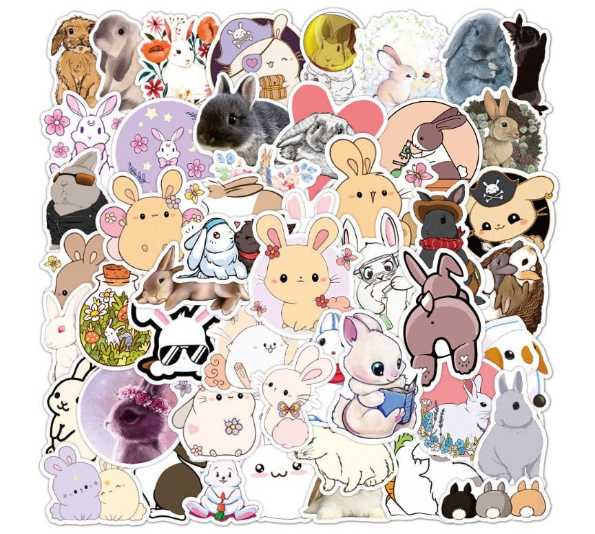 Rabbit Stickers 50 pcs Waterproof Decals Flowers Bunny Etsy