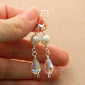 Wedding Earrings - Swarovski Beads. Sterling Silver - Bridal, Bride, Bright, Beige, White, Clear, Silver, Jewelry Earrings, Aretes de Boda image 4