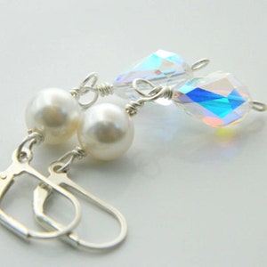 Wedding Earrings - Swarovski Beads. Sterling Silver - Bridal, Bride, Bright, Beige, White, Clear, Silver, Jewelry Earrings, Aretes de Boda image 2