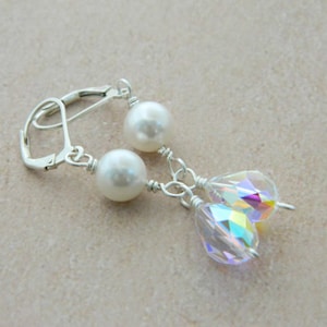 Wedding Earrings - Swarovski Beads. Sterling Silver - Bridal, Bride, Bright, Beige, White, Clear, Silver, Jewelry Earrings, Aretes de Boda image 1