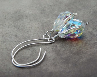 Bridal Crystal Earrings. Swarovski Aurore Boreale Crystals, Drop Crystal Earrings, Sterling Silver Earrings, Jewelry Earrings. Long Earrings