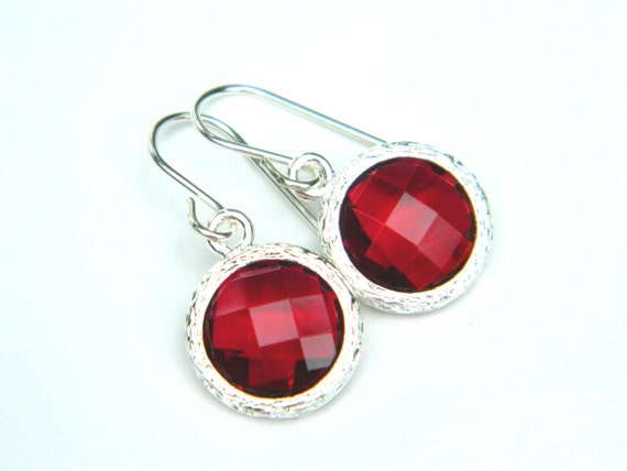 Red Dangle Shor Silver Earrings. Red Ruby Earrings Silver | Etsy