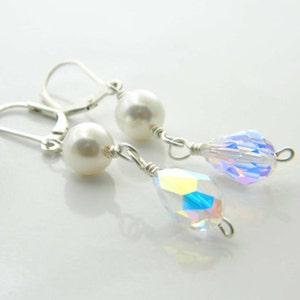 Wedding Earrings - Swarovski Beads. Sterling Silver - Bridal, Bride, Bright, Beige, White, Clear, Silver, Jewelry Earrings, Aretes de Boda image 3