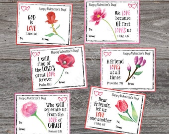 Kids Valentines card - Bible Verse Valentine Cards - Printable Valentines Day - Scripture Valentine cards - Flower Valentine cards.