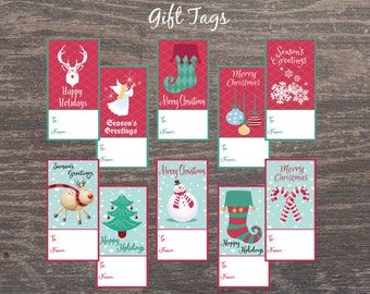 Christmas Tags. Set of 10 Christmas Gift Tags Instant download printable PDF, JPG diy digital art. Christmas tree angel deer snow gift card.