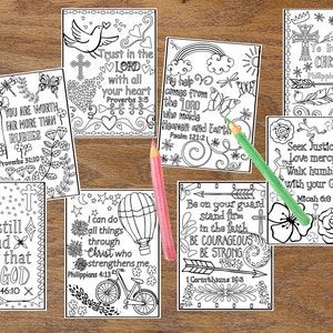 Bible verse cards - Coloring Scripture Cards - Christian coloring pages - Sunday school cards - Set of 8 Instant printable - memory verses