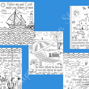 Bible verse coloring pages Beach prints Scripture coloring page Instant printable Kid or Adult coloring sheet Ocean coloring page image 1