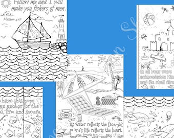 Bible verse coloring pages - Beach prints - Scripture coloring page - Instant printable - Kid or Adult coloring sheet - Ocean coloring page