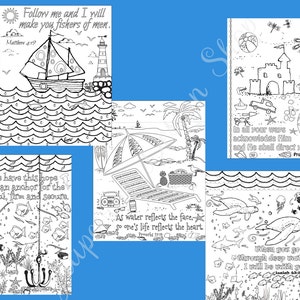 Christian Coloring Pages - Bible Verse Summer Beach Theme (Digital Download)