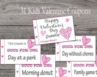 Valentine kids coupon book - Valentine coupon - Children Valentine gift. Instant printable. DIY  Kids Valentine's Day gift - Love coupons