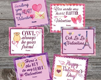 Valentine cards for kids - Printable Valentine - Children's Valentine's Day cards - Paris Valentine cards - Digital Valentine card