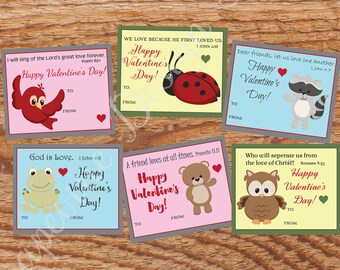 Valentine cards - Bible verse Valentine cards - Kids Printable Valentine cards - Woodland Valentine cards - Scripture Valentine cards