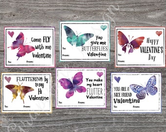 Valentine Cards - Butterfly Valentine Cards - Printable Valentines day cards - Classroom Valentine cards - School Valentine cards