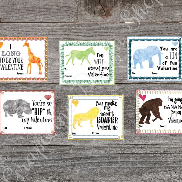 Zoo animal Valentine Cards - Valentine cards for kids - Printable Valentine -  DIY Valentine's Day card - Printable animal Valentine cards