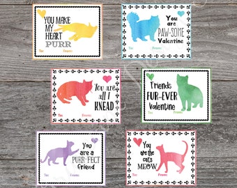 Kids Valentines - Cat Valentine Cards - Printable Valentines - DIY Valentine's Day cards for school - Fun Cat Valentine Cards - Valentines