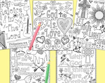 Bible verse coloring pages - Set of 5 Scripture coloring pages (PDF) - Christian coloring sheets - Adult coloring sheets