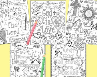 Bible verse coloring pages - Scripture coloring pages - Set of 5 Instant download - Christian coloring sheets - Adult coloring sheets