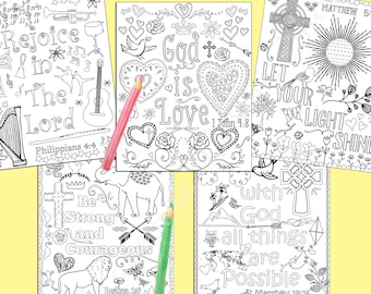 Bible verse coloring pages - Scripture coloring pages - Set of 5 Instant download - Christian coloring sheets - Adult coloring sheets