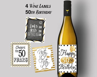 50th Birthday Wine Labels - Printable Party Decor (PDF)