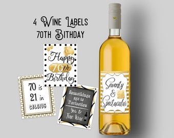70th Birthday Wine Labels - Elegant Milestone Gift (Printable PDF)