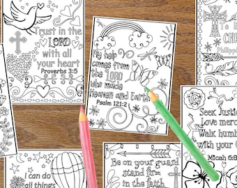 Bible verse cards - Coloring Scripture Cards - Christian coloring pages - Sunday school cards - Set of 8 Instant printable - memory verses