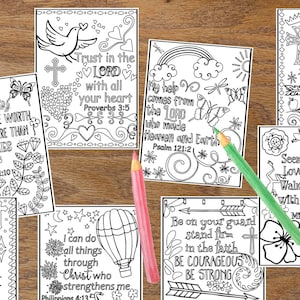 Coloring Scripture Cards - Bible verse cards - Set of 8 Instant download - Christian coloring pages - digital art- Bible Verse Memory cards.