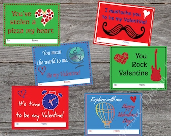 Kids Valentine cards - Instant Printable Valentine - Childrens Funny Valentine cards - DIY Valentine cards - mustache Valentine cards