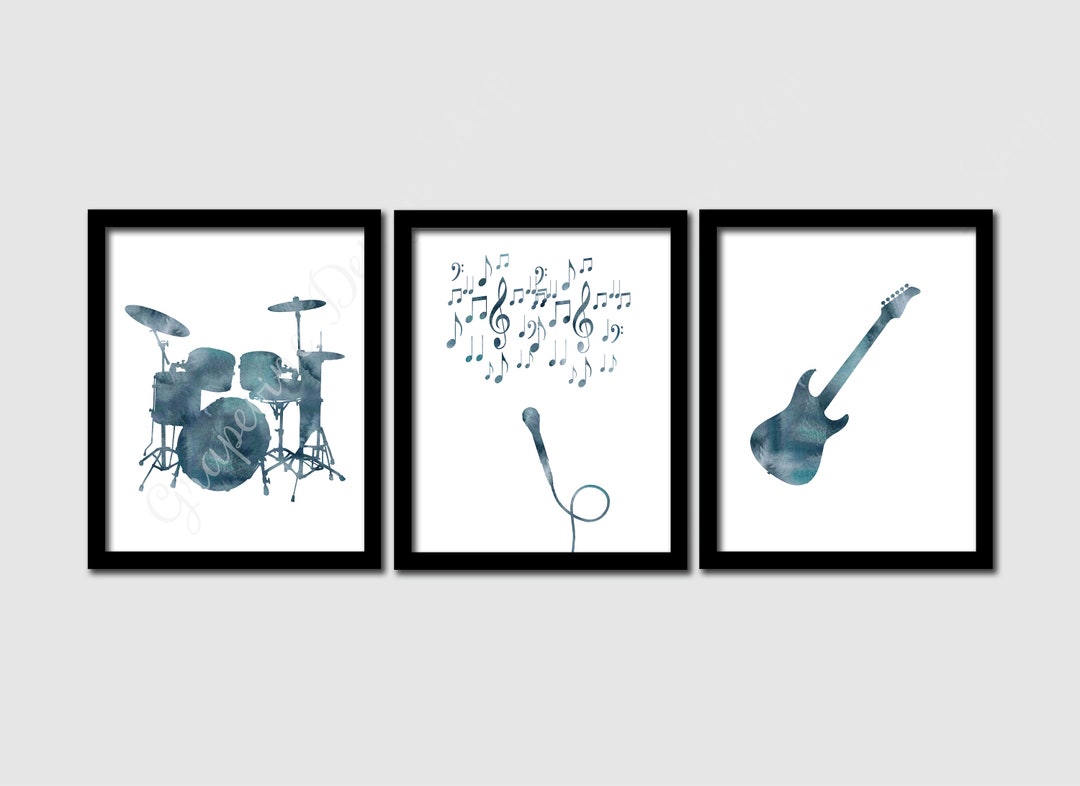 Music Prints Guitar Print Drum Print instant Download Printable. PDF Digital Wall Art Set of 3